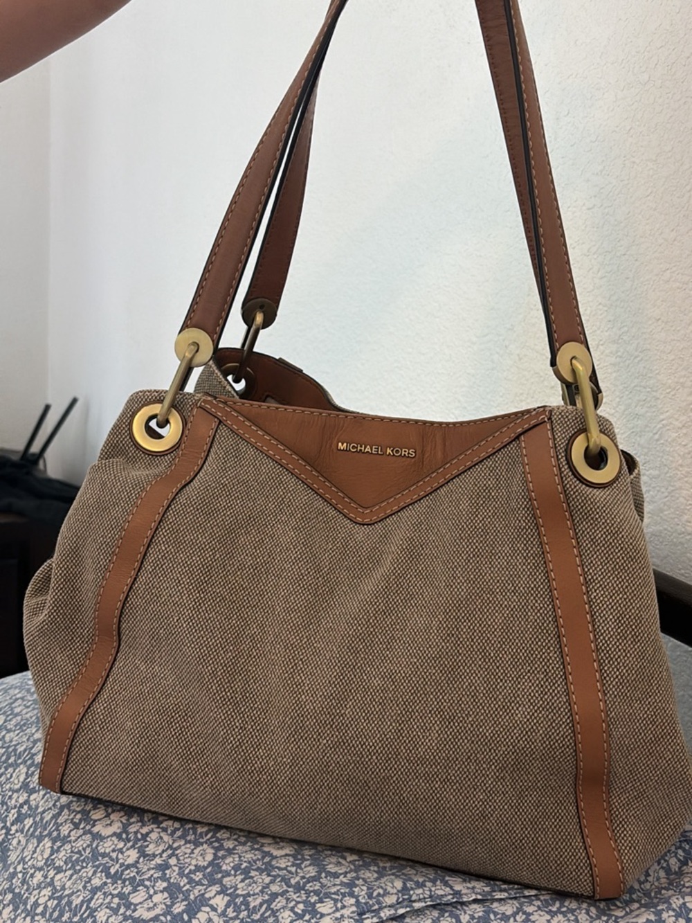 Michael Kors Brown Canvas and Leather Shoulder Bag